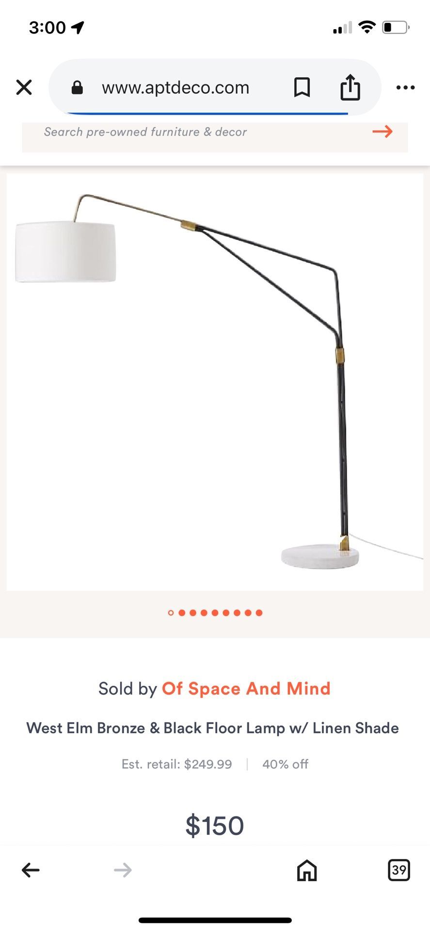 Bougie West Elm lamp with marble base