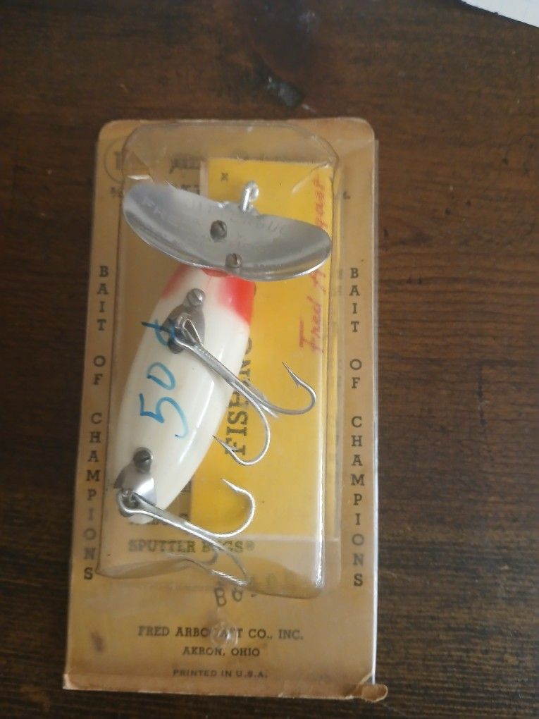 New LURE FRED ARBOGAST JITTERBUG Red/White With Sputterbug Box With Paperwork