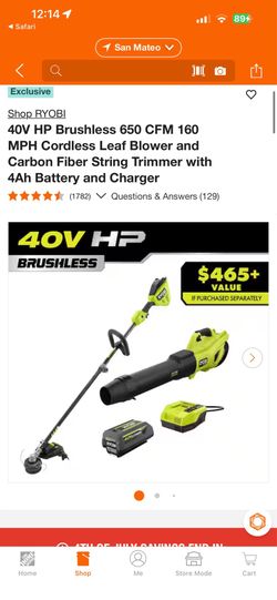 40V HP Brushless 650 CFM 160 MPH Cordless Leaf Blower and Carbon Fiber String Trimmer with 4Ah Battery and Charger