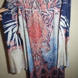 Reba Tunic Top Paisley Bling Smocked Off Shoulder Western Boho Cowgirl Women XL 