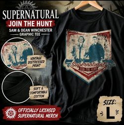 Men's Supernatural "Join the Hunt" Graphic Print Black Crew Neck T-Shirt L