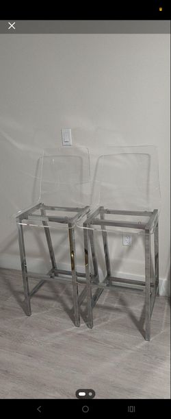 Acrylic Chairs/ Chrome Bar Stools – Set of 2