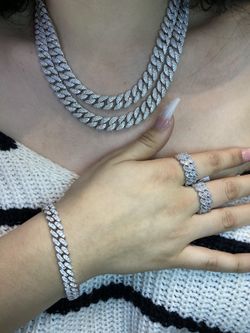 Silver Cuban Chain, Bracelet, and Rings