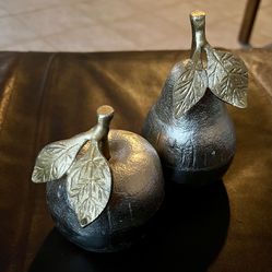 CB2 Two-Toned (Silver and Gold) Metallic Apple and Pear Decor