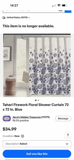 Tahari Floral Shower Curtain 72x72 Blue