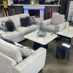 3pc Sofa Set. Light Grey Upholstered Couches