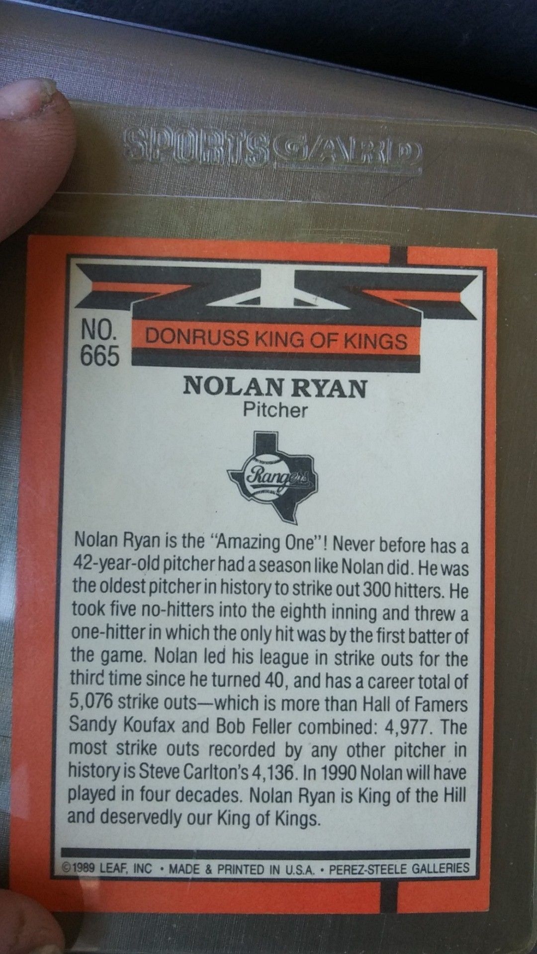 Nolan ryan 1989 donruss baseball card