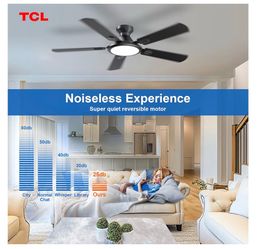 TCL Ceiling Fans with Lights, 52 Inch Low Profile Ceiling Fan with Light and Remote Control, Flush Mount, DC Reversible Motor, Noiseless, 6 Speeds Cei