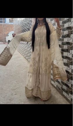 Cream Gold Embroidered Bridal Anarkali Set