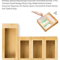 Bamboo Ziplock Bag Storage Organizer for Kitchen Drawer, 4 Pcs Premium Food Storage Plastic Bag Holder Kitchen Drawer Organizer Dispenser for Gallon, 
