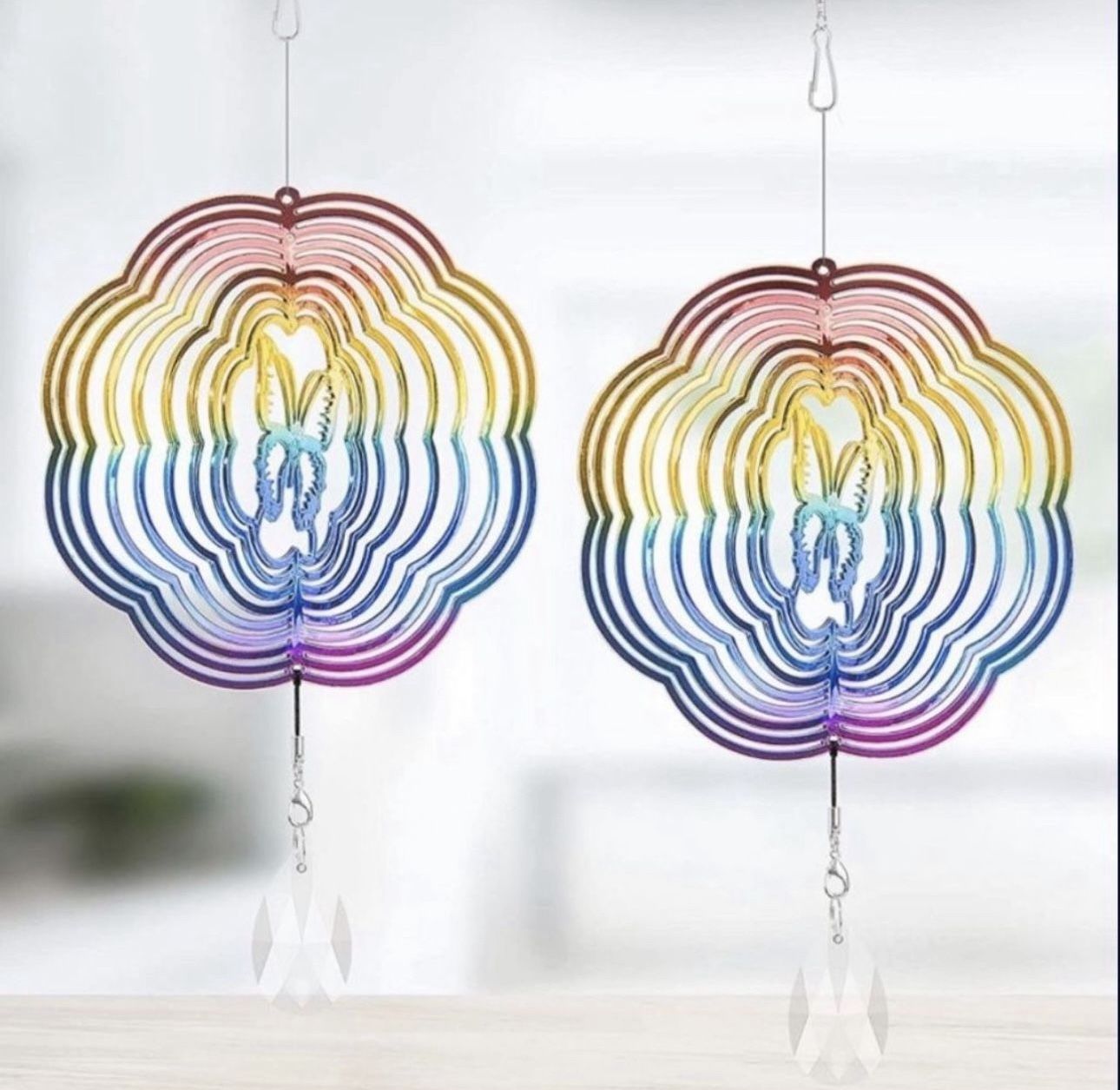 Tsocent 3D Wind Spinner, 2 Pack Mixed Colors Wind Chimes with Crystal for Outside Yard and Garden