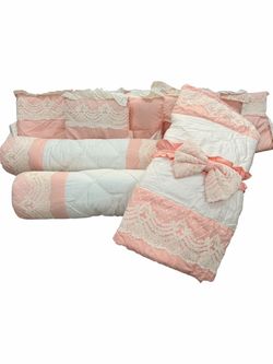 Pink Lace Shabby Chic Vintage Handmade Baby Bedding Set