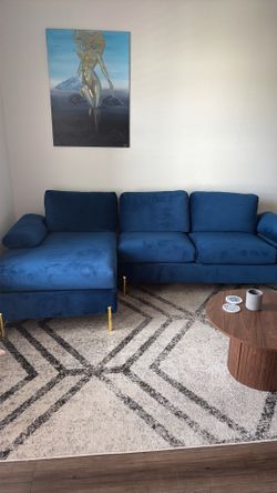L-Shaped Sectional Blue Velvet Sofa Couch