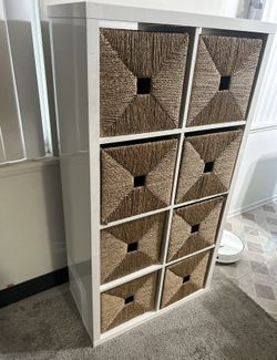 Ikea shelves with wood cubes
