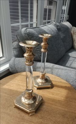 Beautiful brass & acrylic candle holders. 12"h
