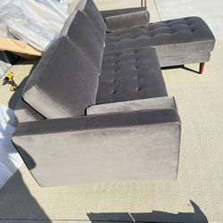 Brand New. Mid Century Modern Sofa Sectional. Velvet Tufted/Dark Grey. Retails Over $2300