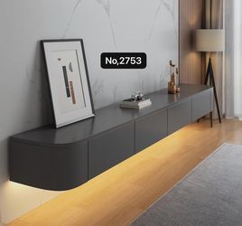 47”Floating TV Stand with LED with Drawers Flip-Down Doors, Round Corner,  Gray