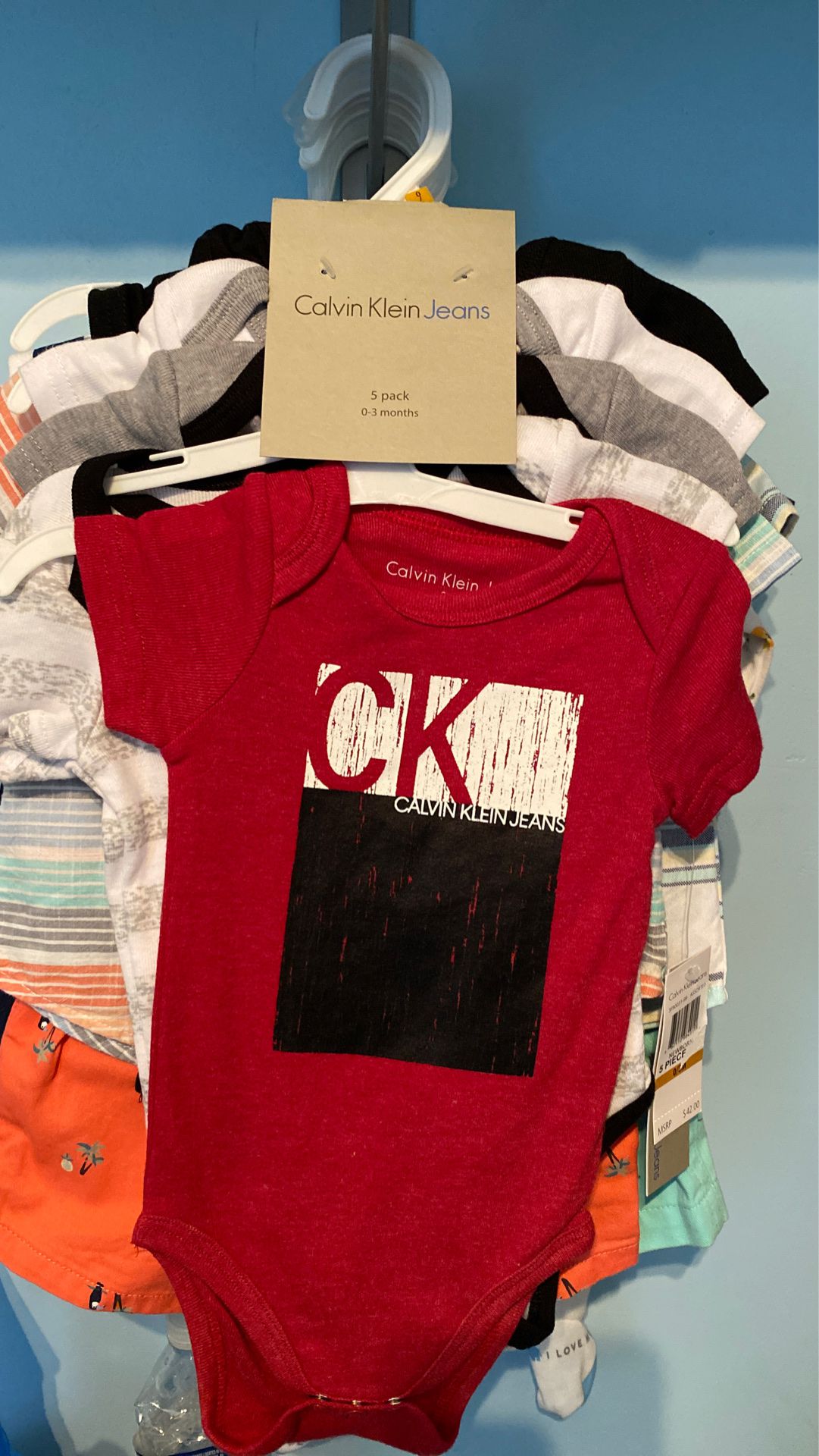 5 Pack Calvin Klein Onesies 0-3 Months