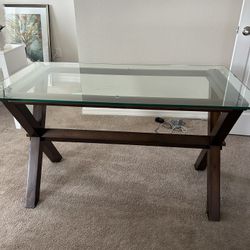 Modern Home Office Desk , Glass Top, From THE POTTERY BARN, Excellent Condition 