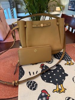 Tory Burch Tan Leather Handbag and Wallet Set