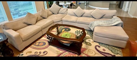 free coffee table, and side table, smoke, free home Spacious Macy’s sectional sofa with free coffee table, and side table, smoke, free home
