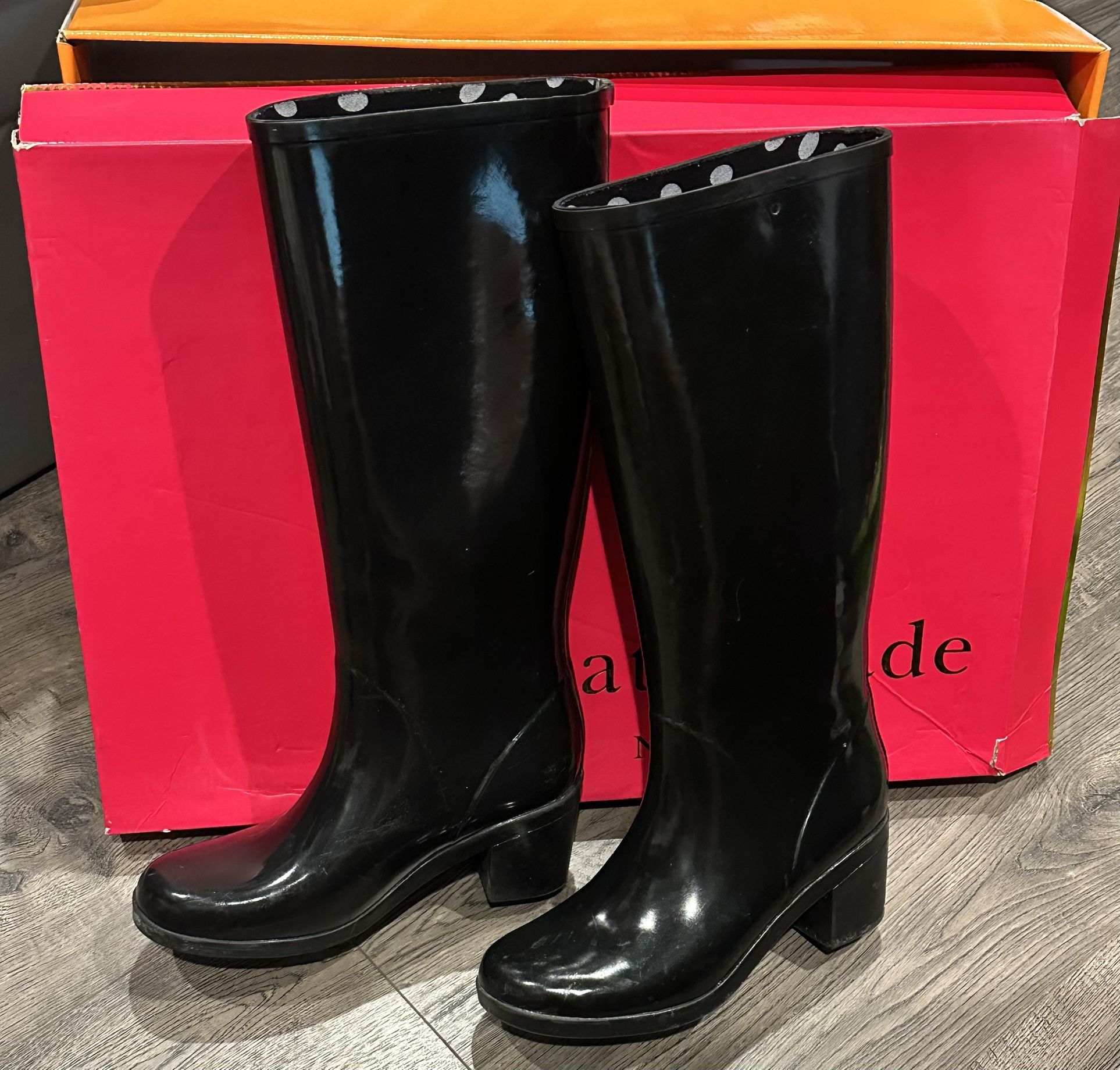 Kate spade black rubber rain boots size 6