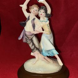 8.5 Inch x 5 Inch Painted Alabaster Dancers Figurine Imported From Greece (Repaired Read Description)