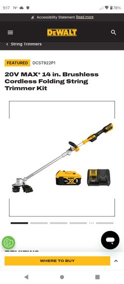 New DeWalt 20v xr 14" foldable cordless string trimmer kit