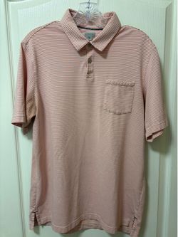 Ashworth Men's M Pink/White Striped Golf Polo Shirt Logo Pocket