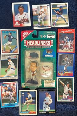 Greg Maddux HOF Baseball Lot – 1999 Numbered Headliners Figure + 11 Cards Cubs Braves