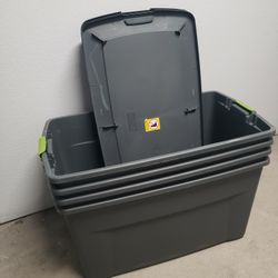 Set of 4 Sterilite Large Storage Totes with Lids - Gray/Green, Like New