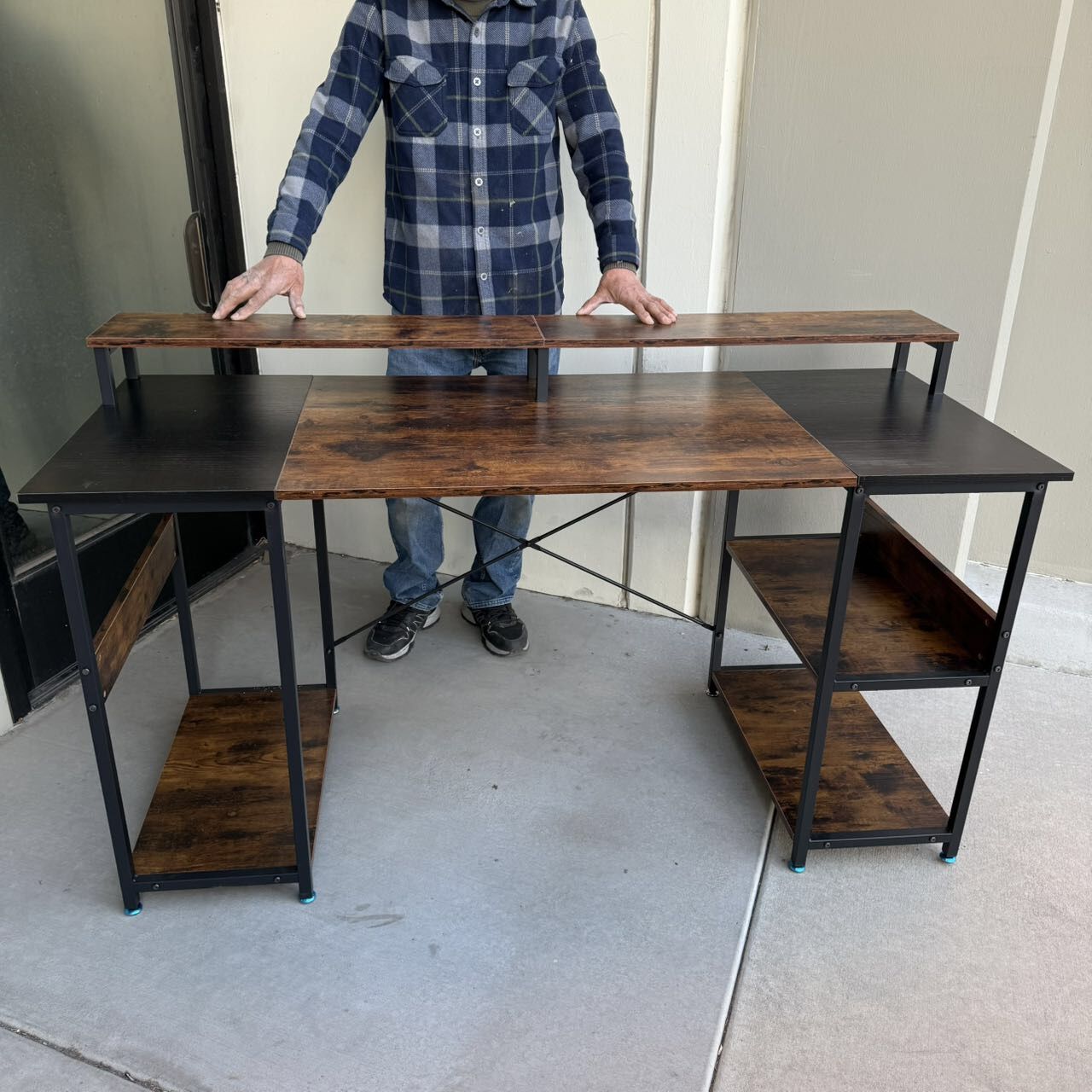 New In Box 59x24x36 Inch Tall Office Computer Writing Desk Table Rustic Brown Color Furniture