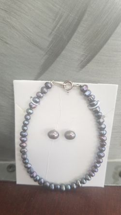 Genuine 4-5mm fresh water Pearls Bracelet w/7mm FWP sterling silver stud earrings set