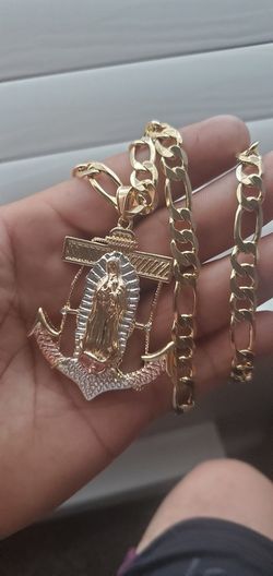 Además de oro laminado con dije de la virgen de guadalupe en el ancla y esclava