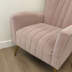 Pink Suede Chair Stand Alone Sofa Chair Gold Hardware Legs 