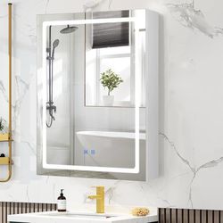 A166 $90  Anti-Fog Medicine Cabinet with Lights, Bathroom Medicine Cabinet with Mirror & Storage, Dimmable, Adjustable Shelves, Memory 3-Color Mode, W