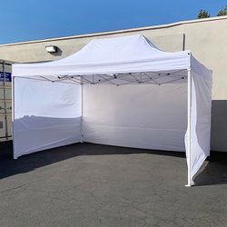 (NEW) $180 Heavy-Duty 10x15 ft with (3 Sidewalls) EZ Popup Canopy Outdoor Gazebo, Carry Bag (Black, White)