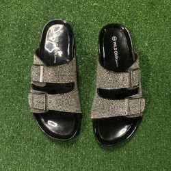 Wild Diva Lounge Black with Silver rhinestone buckle sandals size 6