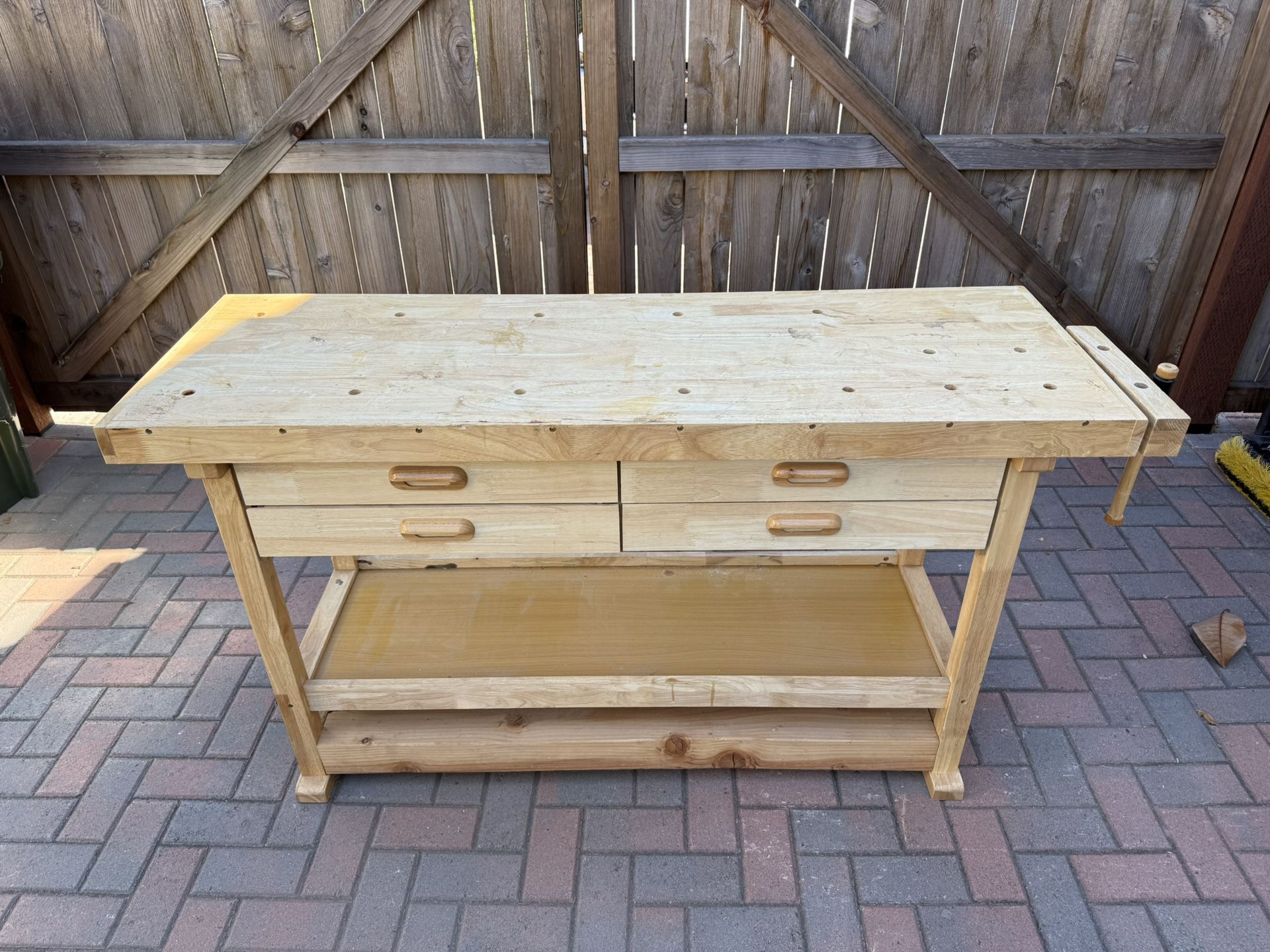 60” L X 20” W X 34” H Workbench With Side Vice And Dog Holes - 4 Drawer