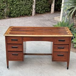 Mid Century Modern Walnut Desk 6 Drawer Andre Bus for Lane "Acclaim"