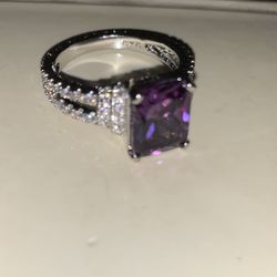 Rhodium and Silver Amethyst Crystal Ring- NEW