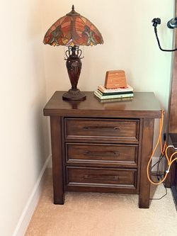 Solid Dark Wood 3-Drawer Nightstand / Bedside