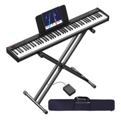 KONIX 88 Key Semi Weighted Keyboard Piano, Full Size Digital Piano with Double X Stand, Portable Keyboard Piano for Beginner Include Sustain Pedal, Po