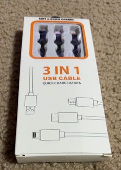 3-in-1 USB Charging Cable – Fast Charge 2.1A, Data Sync, Flat TPE Cord for Phone/Tablet/Devices