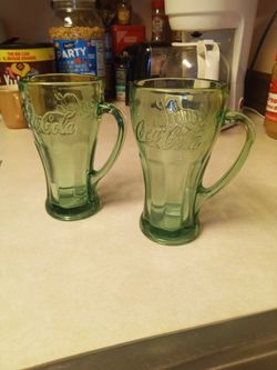 Pair Of Green COCA COLA MUGS