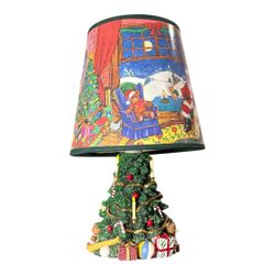 Vintage JSNY Resin Christmas Tree Lamp with Santa Claus Shade Holiday 10"