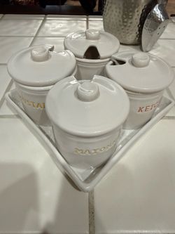 Ceramic condiment jars with tray (OBO)