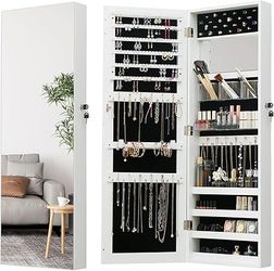 Full Length Mirror Jewelry Cabinet - 2-in-1 Organizer for Makeup and Jewelry,Lockable Door Wall-Mou