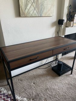 Modern Industrial Wood and Metal Desk with Drawers