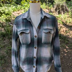 Hollister Boyfriend Fit Plaid Shirt - Green and White
